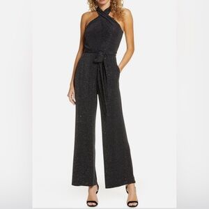 Sam Edelman Modern Halter Neck Jumpsuit Size 8 in Galaxy Sparkle Black